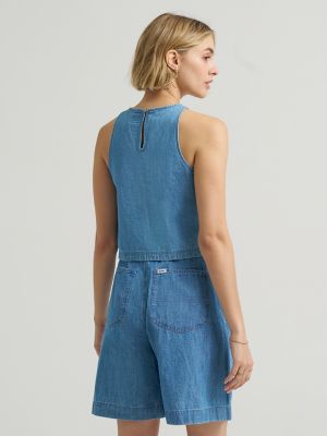 Women's Boxy Button Back Linen Tank Top in Companion Piece alternative view 3
