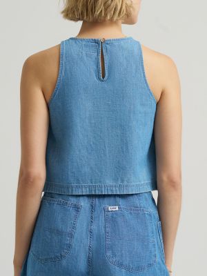 Women's Boxy Button Back Linen Tank Top in Companion Piece alternative view 4
