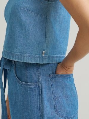 Women's Boxy Button Back Linen Tank Top in Companion Piece alternative view 5