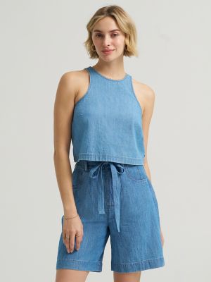 Women's Boxy Button Back Linen Tank Top