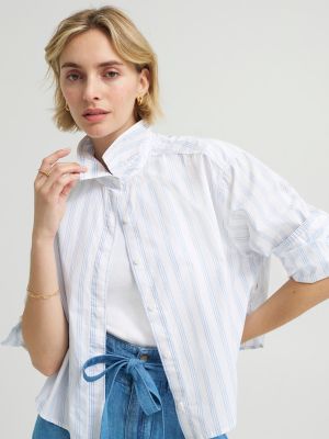 Women's Wide Cuff Stripe Button Down Shirt