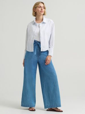 Women's Wide Cuff Stripe Button Down Shirt