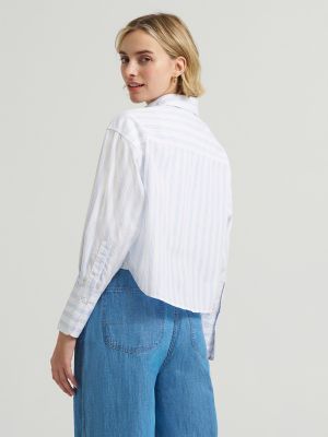 Women's Wide Cuff Stripe Button Down Shirt