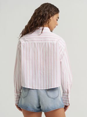 Women's Wide Cuff Stripe Button Down Shirt in Mallory Stripe alternative view 3