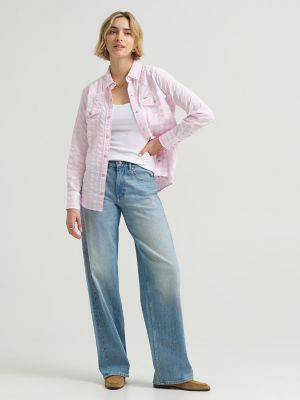 Women's Plaid Western Snap Front Shirt in Katy Pink Gingham alternative view 2