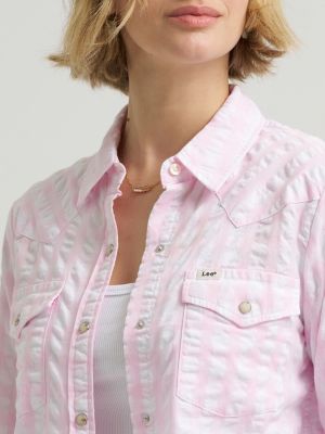 Women's Plaid Western Snap Front Shirt in Katy Pink Gingham alternative view 4