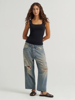 Women's Solid Square Neck Tank Top in Black alternative view 2
