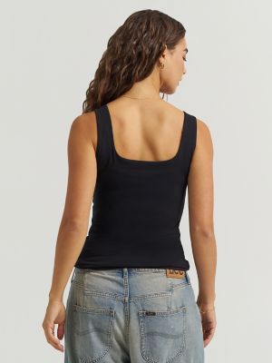 Women's Solid Square Neck Tank Top in Black alternative view 3