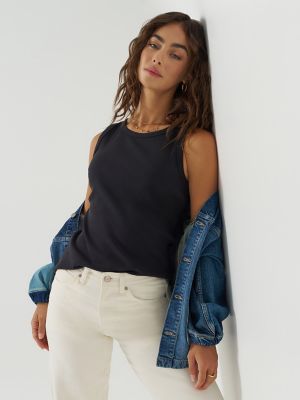 Women's Solid Ribbed Tank Top in Black alternative view