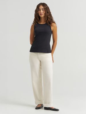 Women's Solid Ribbed Tank Top in Black alternative view 2