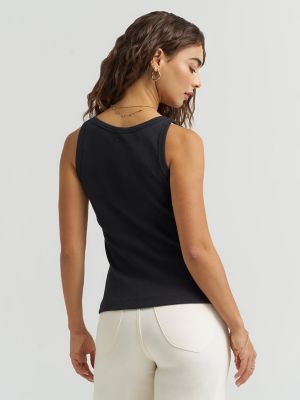 Women's Solid Ribbed Tank Top in Black alternative view 3