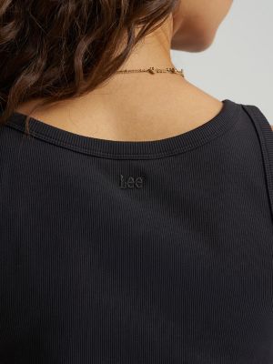 Women's Solid Ribbed Tank Top in Black alternative view 4