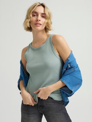 Women's Solid Ribbed Tank Top in Desert Sage alternative view