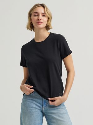 Women's Solid Crew Neck Tee in Black