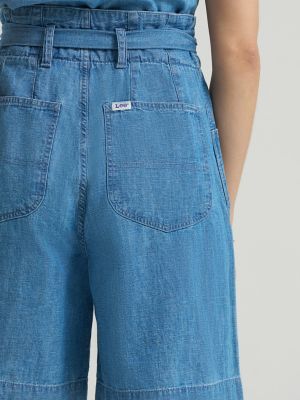 Women's High Rise Pleated Linen Bermuda