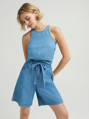 Women's High Rise Pleated Linen Bermuda