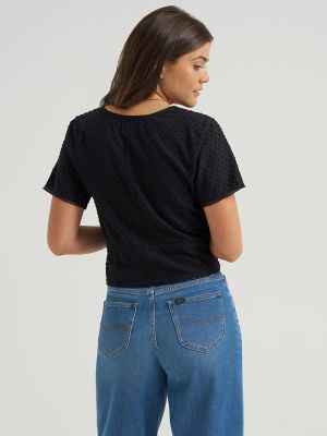 Women's Button Front Tie Top in Unionall Black alternative view
