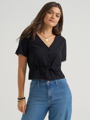 Women's Button Front Tie Top in Unionall Black main view