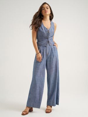 Womens Button Front Tie Vest:Indigo Prep:M alternative view 3