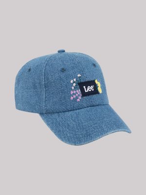 Women's Flower Embroidered Denim Dad Cap in Denim