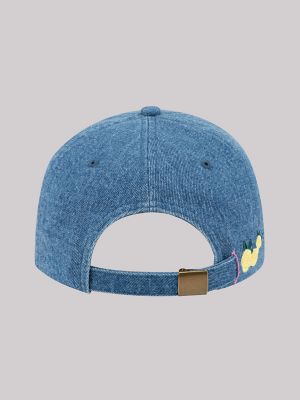 Women's Flower Embroidered Denim Dad Cap in Denim