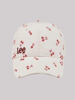 Women's All Over Cherry Print Dad Cap in Ivory/Red