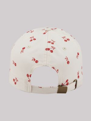 Women's All Over Cherry Print Dad Cap in Ivory/Red