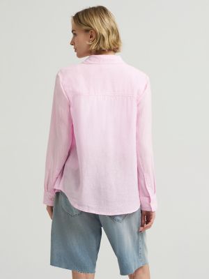 Women's All Purpose Linen Button Down Shirt in Icy Pink Crossdye