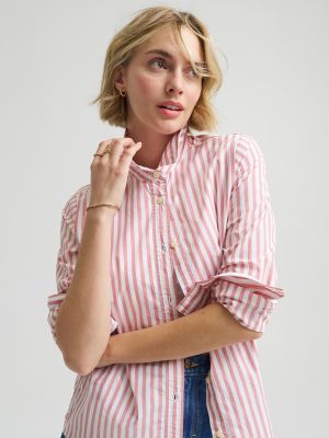 Womens Classic Pocketless Button Down Shirt:White Mallory Stripe:M alternative view