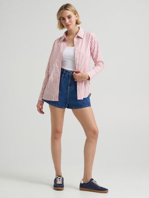 Womens Classic Pocketless Button Down Shirt:White Mallory Stripe:M alternative view 2