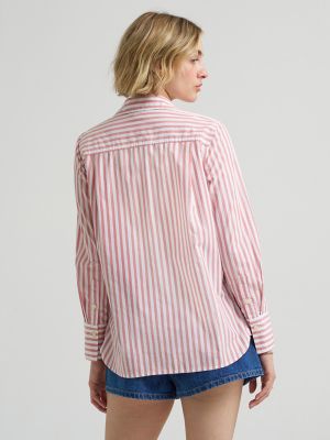 Womens Classic Pocketless Button Down Shirt:White Mallory Stripe:M alternative view 3