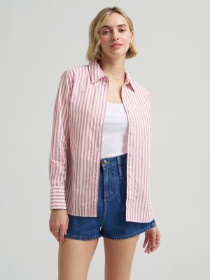 Womens Classic Pocketless Button Down Shirt:White Mallory Stripe:M main view