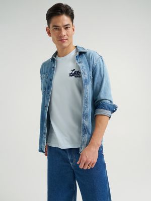 Men's Chainstitch Logo Tee in Beau Blue alternative view 5
