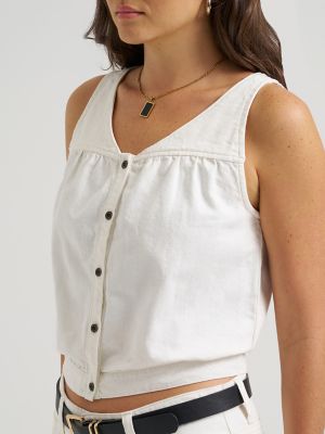 Women's V-Neck Stripe Tank Top in White Stripe alternative view 2