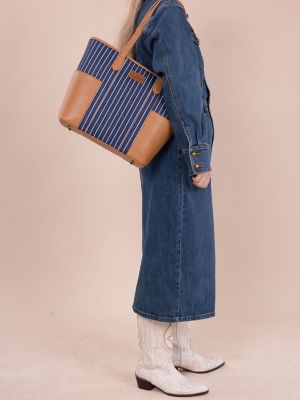 Womens Stripe Logo Tote With Side Pockets:Navy:One Size alternative view
