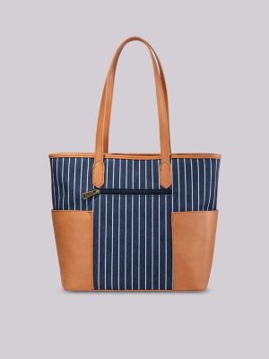 Womens Stripe Logo Tote With Side Pockets:Navy:One Size alternative view 2