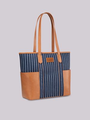 Womens Stripe Logo Tote With Side Pockets:Navy:One Size alternative view 3