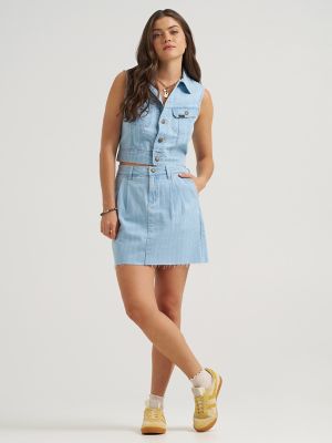 Women's Pleated Denim Skirt in Denim Kisses main view