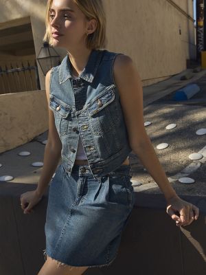 Women's Pleated Denim Skirt