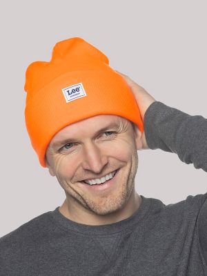 Workwear Logo Patch Beanie Set in Jet Black/Vibrant Orange