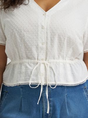 Women's Button Front Tie Top (Plus)