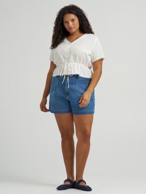 Women's Button Front Tie Top (Plus)