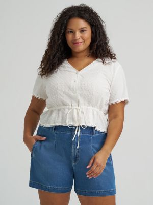 Women's Button Front Tie Top (Plus)