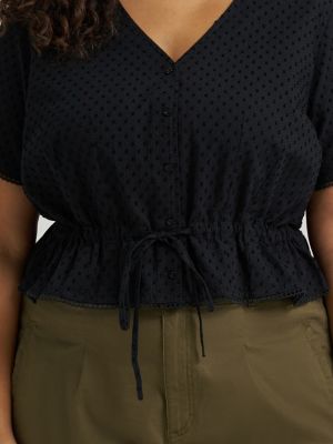Women's Button Front Tie Top (Plus) in Unionall Black alternative view 2