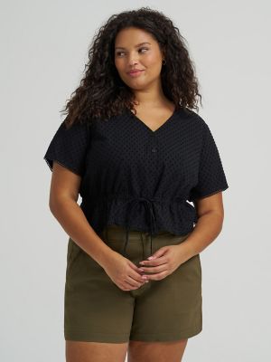 Women's Button Front Tie Top (Plus) in Unionall Black main view