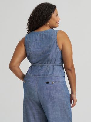 Women's Button Front Tie Vest (Plus)