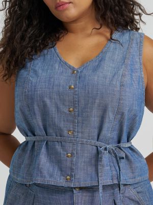 Women's Button Front Tie Vest (Plus)