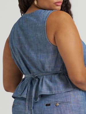 Women's Button Front Tie Vest (Plus)