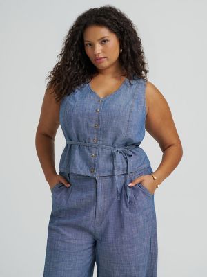 Women's Button Front Tie Vest (Plus)