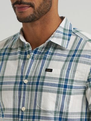 Men's Short Sleeve All Purpose Button Down Shirt in Desert Sage Plaid
